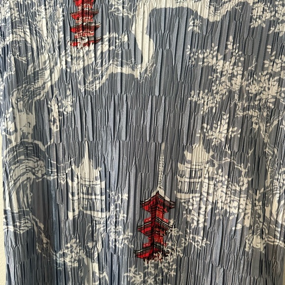 Zara pleated Chinese dragon print blue top and skirt - Picture 4 of 6